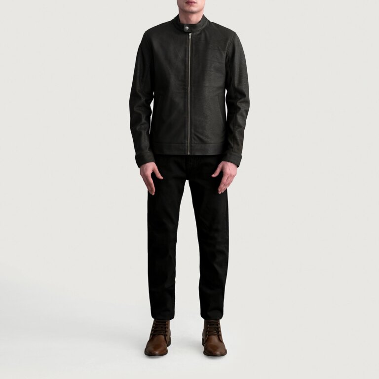 Mens Zen Tumbled Brown Leather Biker Jacket Full Length-2-1724074950385